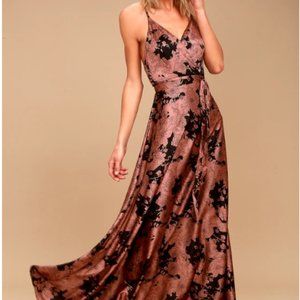 Lulus Tea Gardens Rusty Rose Floral Print Satin Maxi Dress (Sz Medium)